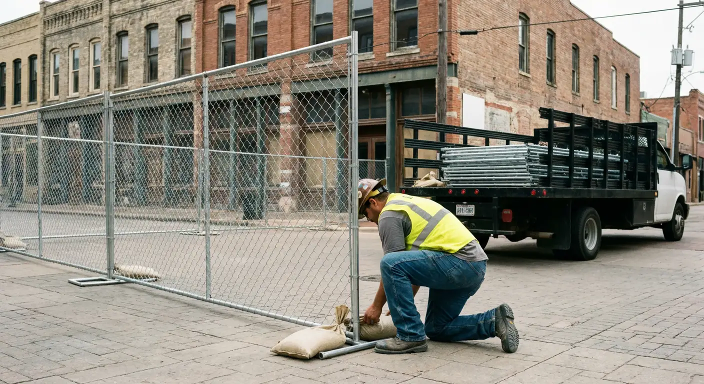 Temporary fence installation in Lodi urban environment