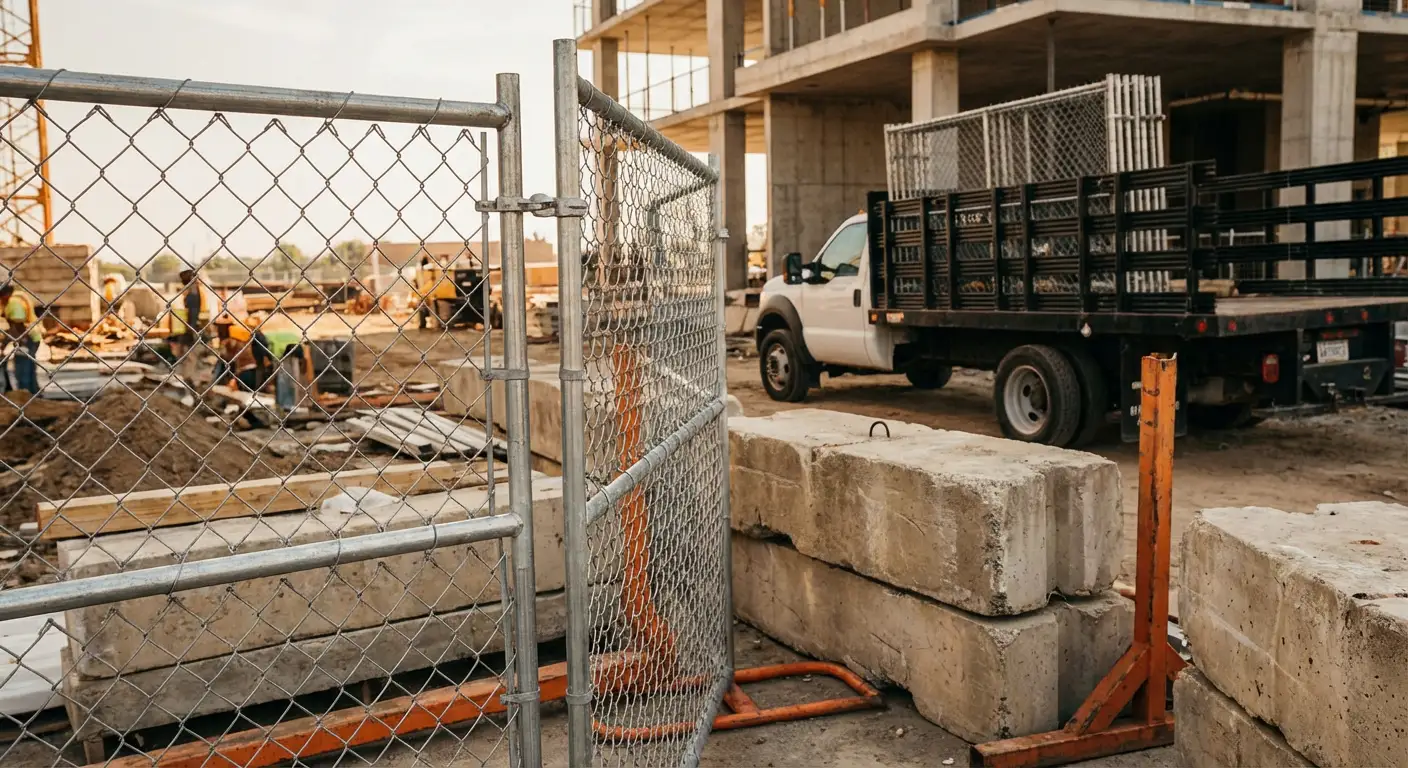 Commercial temporary fencing installation site in Lodi, CA