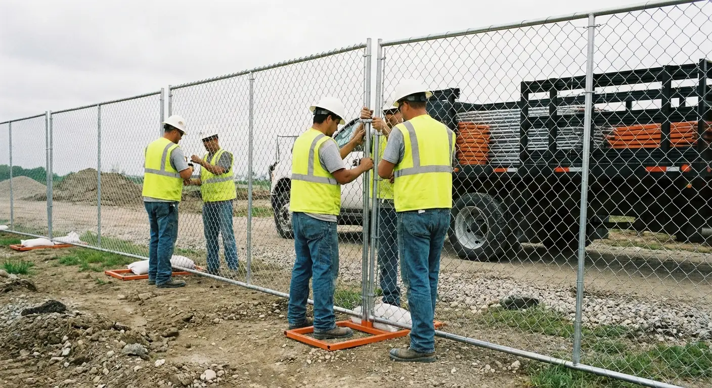 Lodi Lake Fence Rentals team installing temporary fencing
