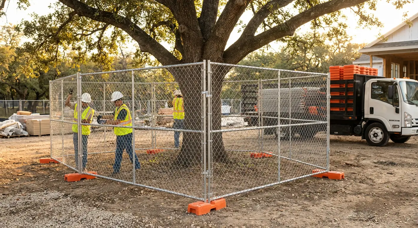 Tree protection zone fencing background in Lodi, CA