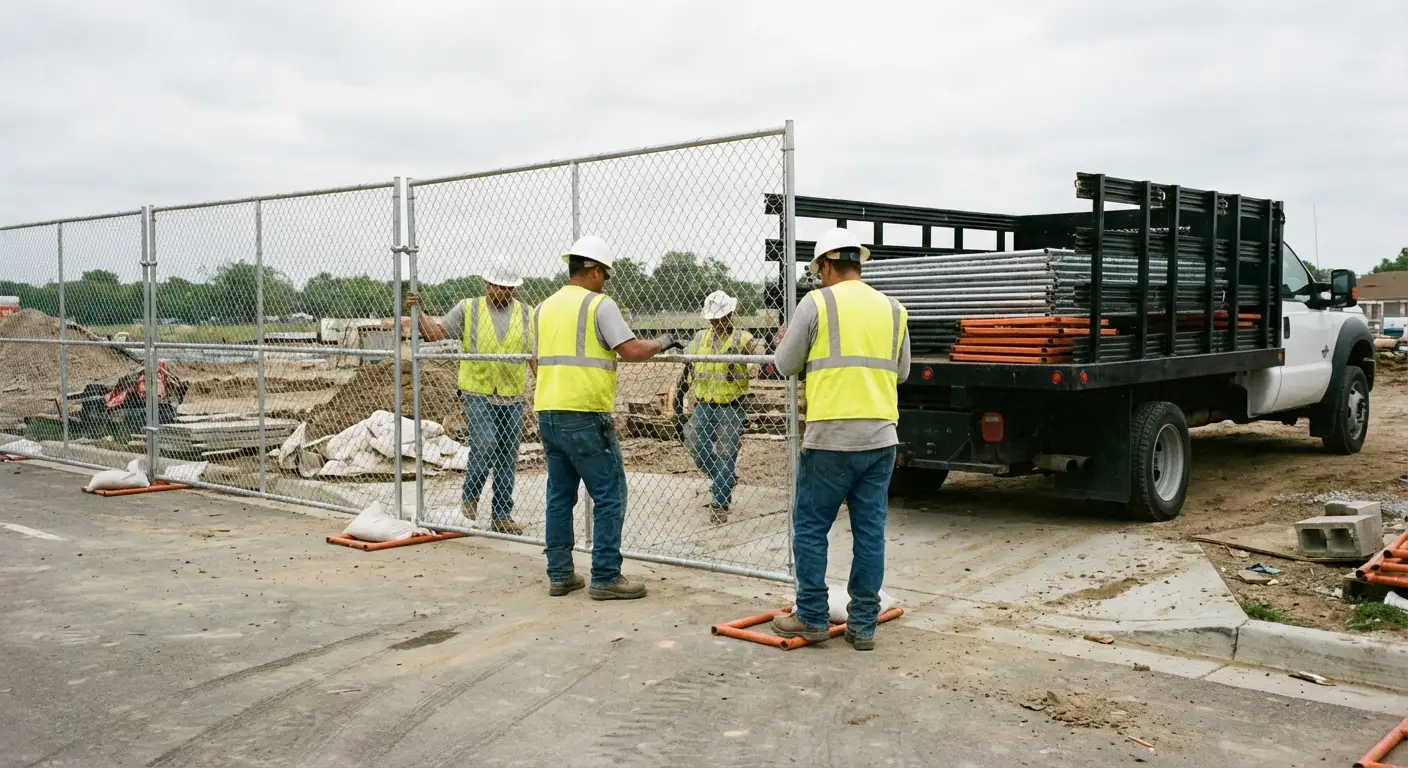 Lodi Lake Fence Rentals team securing a construction site perimeter