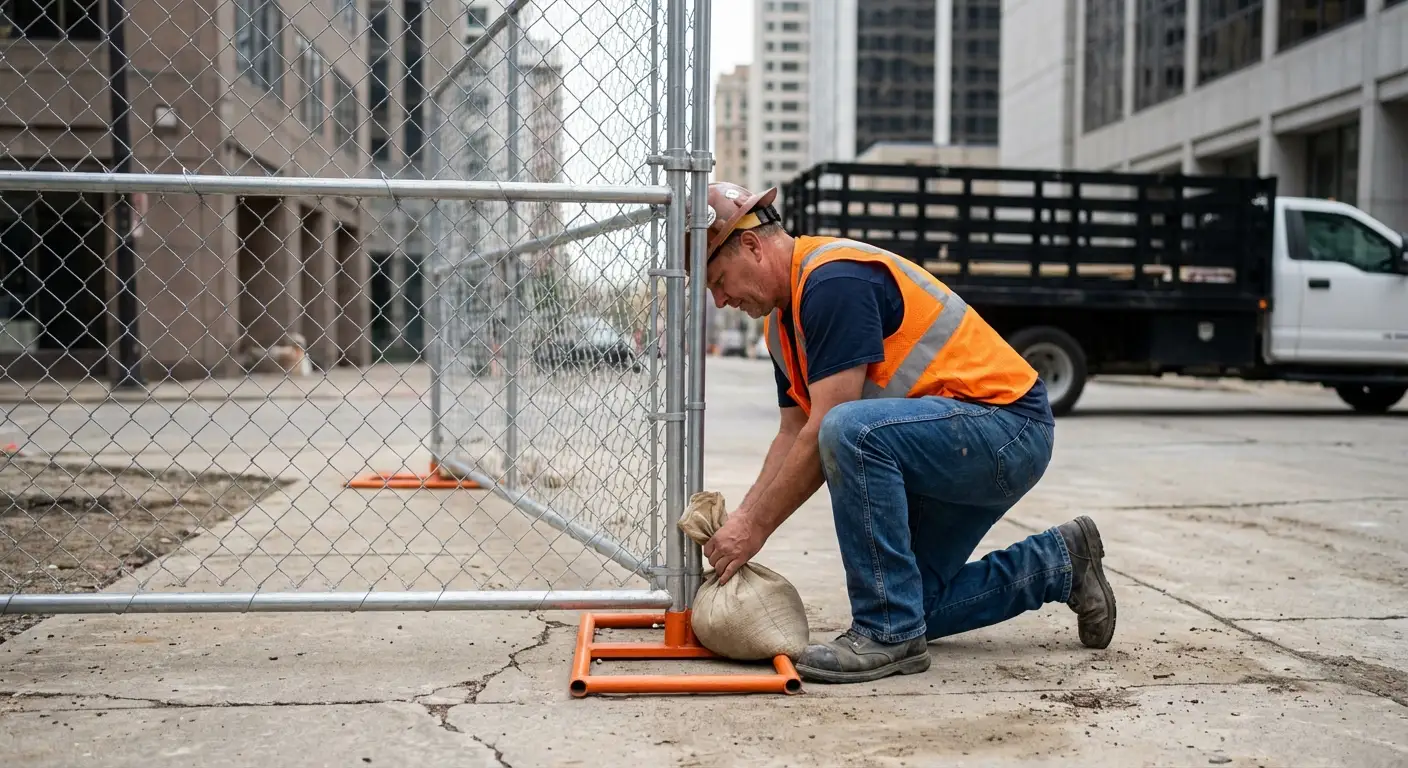 Temporary fence installation in Downtown Lodi area
