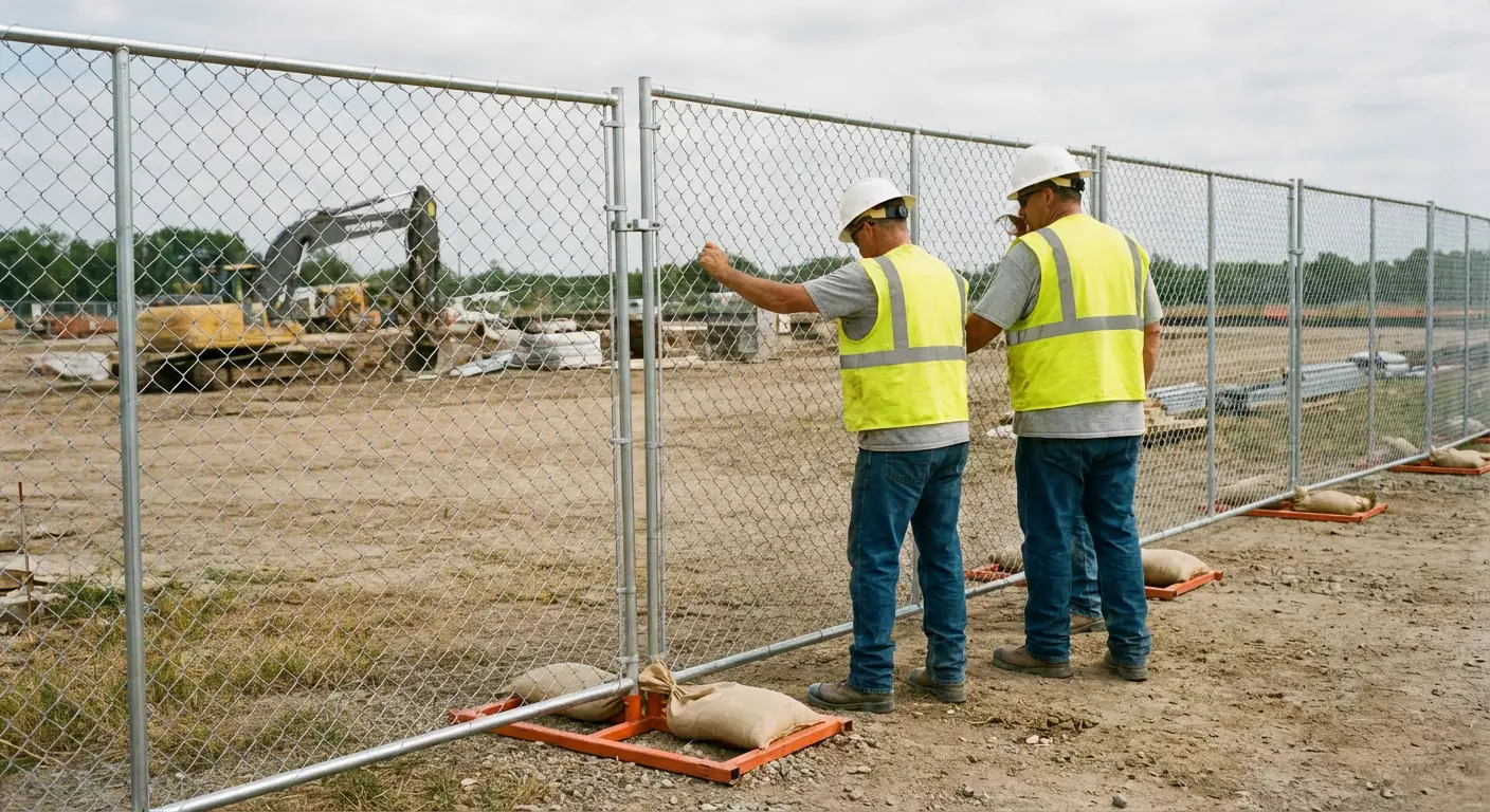 Construction site chain link panel installation in Lodi, CA
